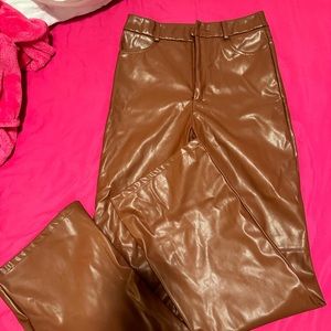 brown leather flare pants